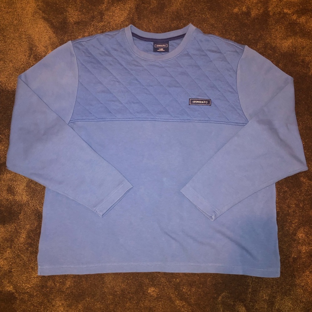 Crown & Ivy Men's Quilted Pullover Sweater Blue Large Diamond